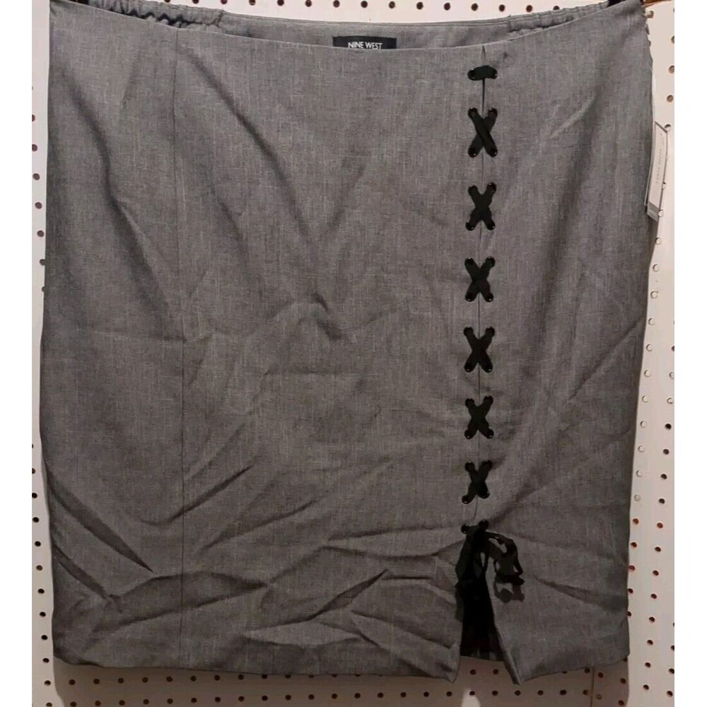 Nine West Skirt 18W Stretch Pencil Grey Black Tie
